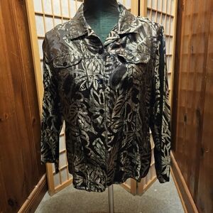 Chico's Elegant Black and Gold Floral Blazer